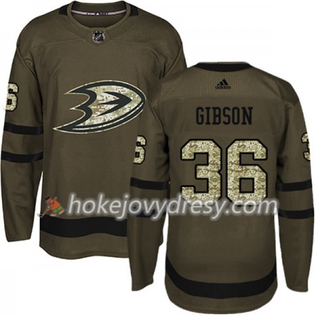 Pánské Hokejový Dres Anaheim Ducks John Gibson 36 Adidas 2017-2018 Camo Zelená Authentic
